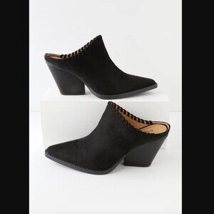 LULUS Lonnie Black Faux Suede Pointed Toe Mules